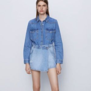 Jean Asymmetrical front flap skort